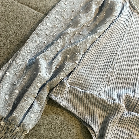 Blue swiss dot sleeve thong bodysuit size medium - Picture 6 of 11